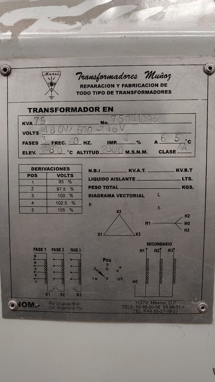Transformador 75 KVA Muñoz 75041006