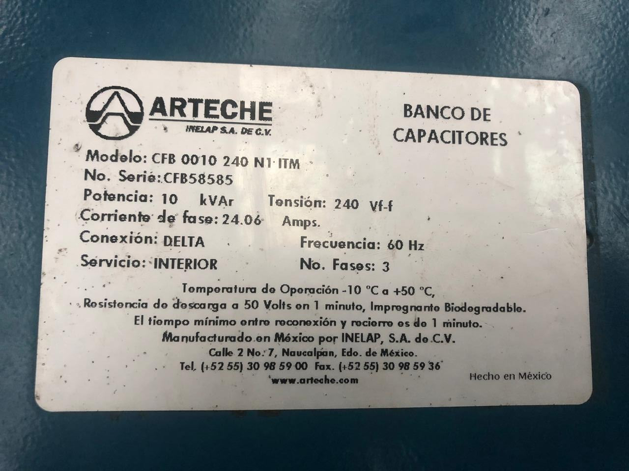 Banco de Capacitores de 10 KVAR Arteche CFB 0010 240 N1 ITM