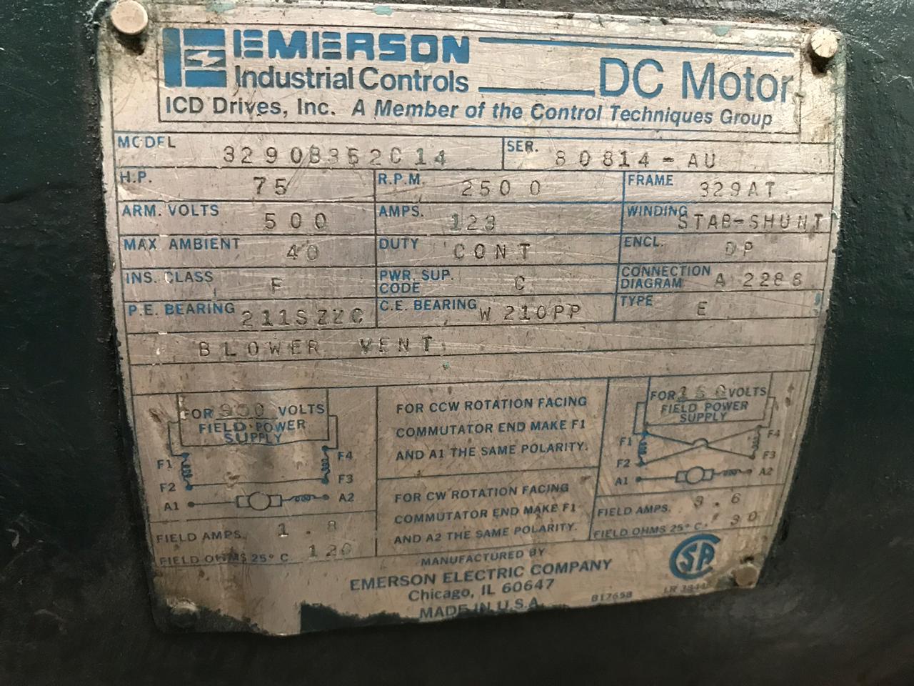 Motor de Corriente Directa Emerson 3290B352014