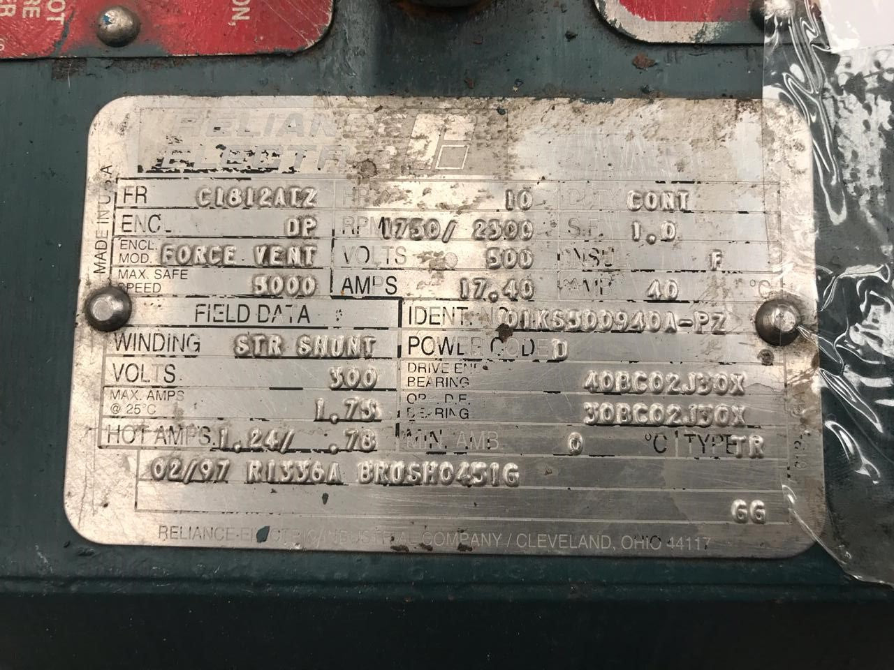 Motor de Corriente Directa Reliance Electric 01KS500940A-PZ