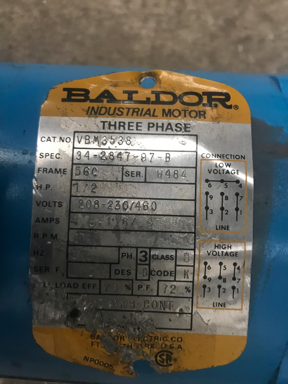 Motorreductor de Corriente Alterna 1/2 HP Baldor VBM3538