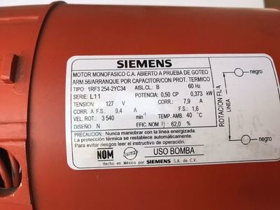 MOTOR CORRIENTE ALTERNA 1/2 HP SIEMENS 1RF3254-2YC34