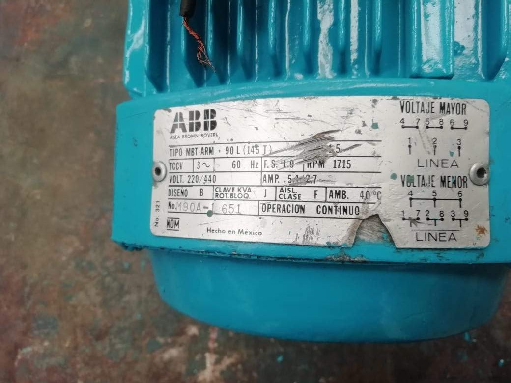 ABB 1/2 HP TIPO.MBTARM90L 220/440 V, 1715 RPM, 5.4/2.7 AMP