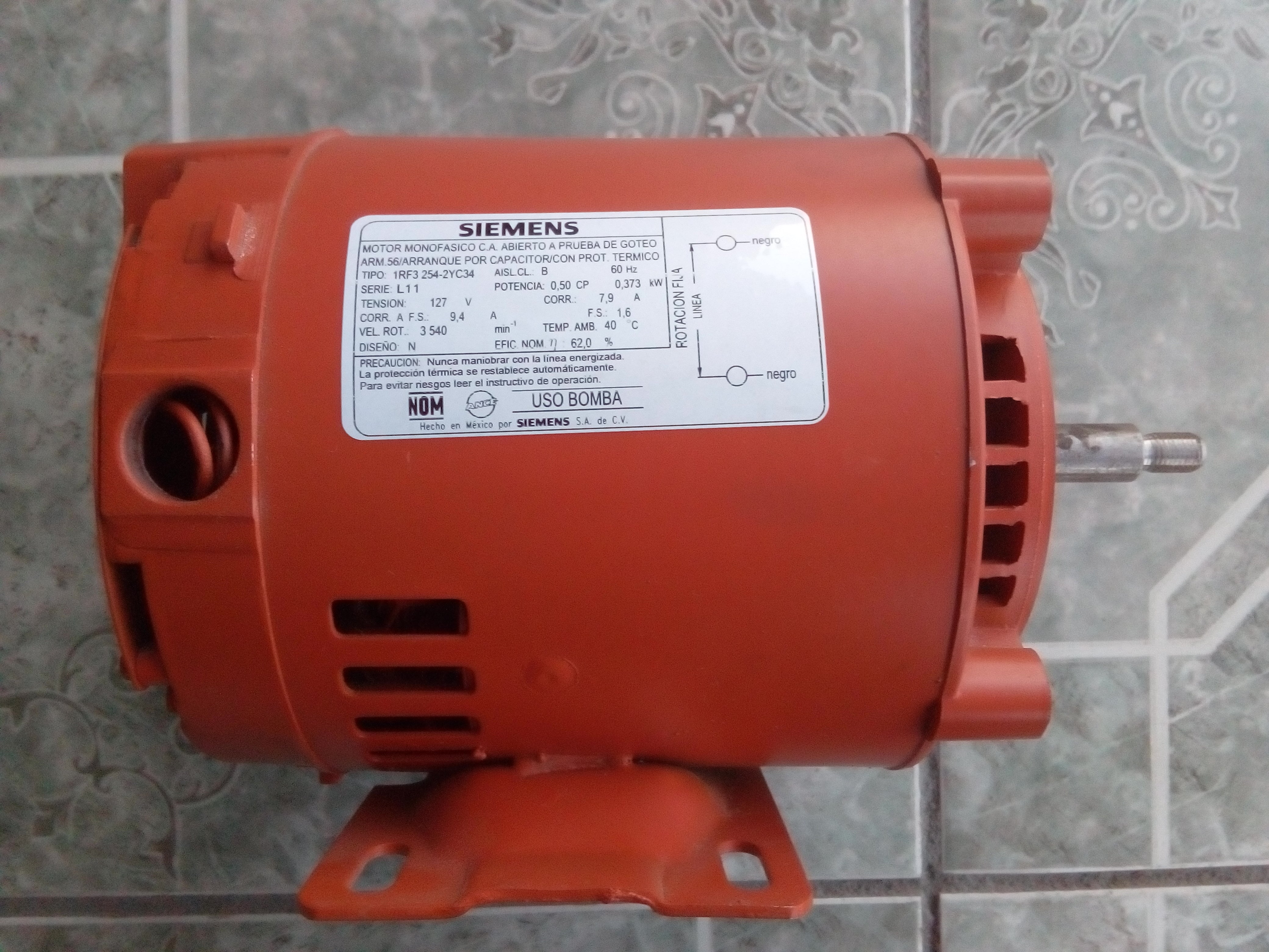MOTOR CORRIENTE ALTERNA 1/2 HP SIEMENS 1RF3254-2YC34