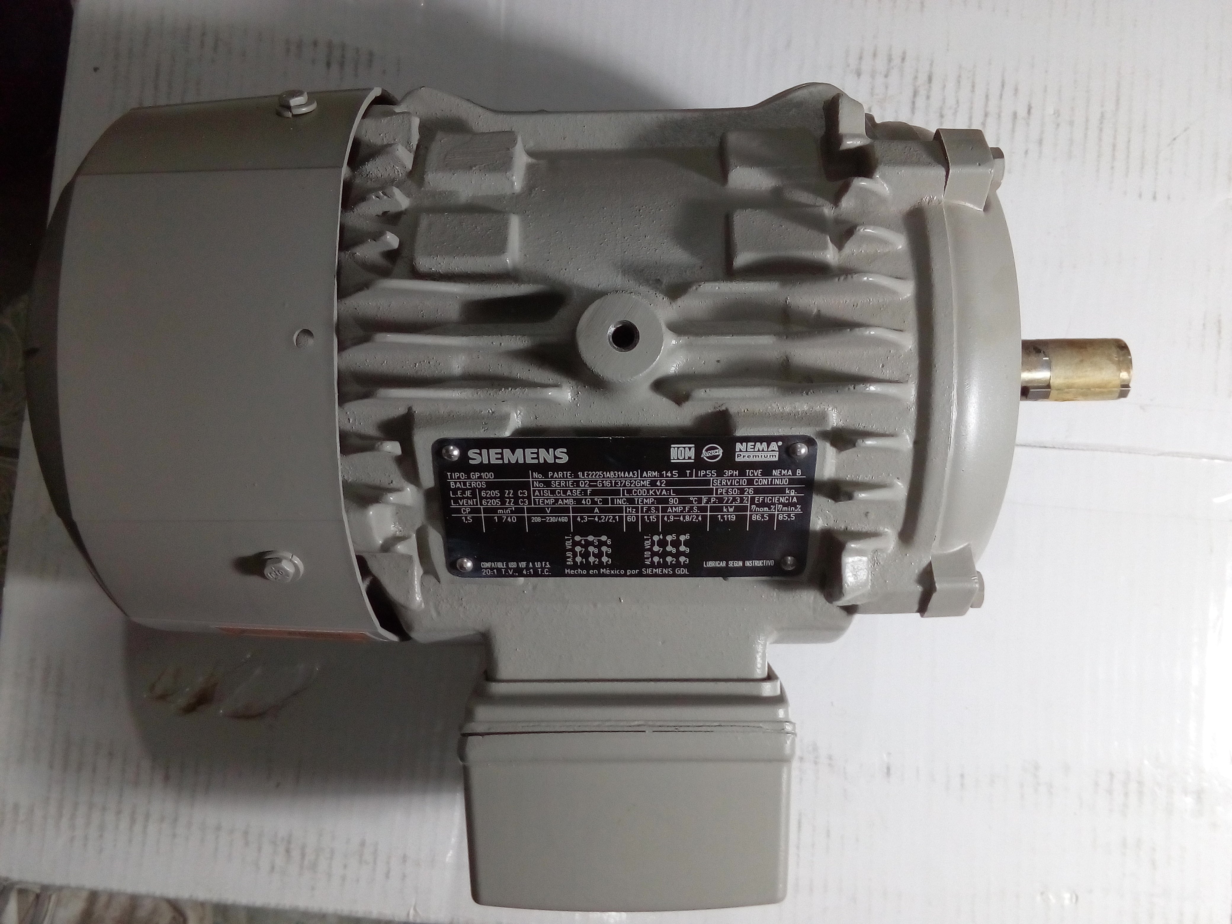 MOTOR DE CORRIENTE ALTERNA 1.5 HP SIEMENS GP100