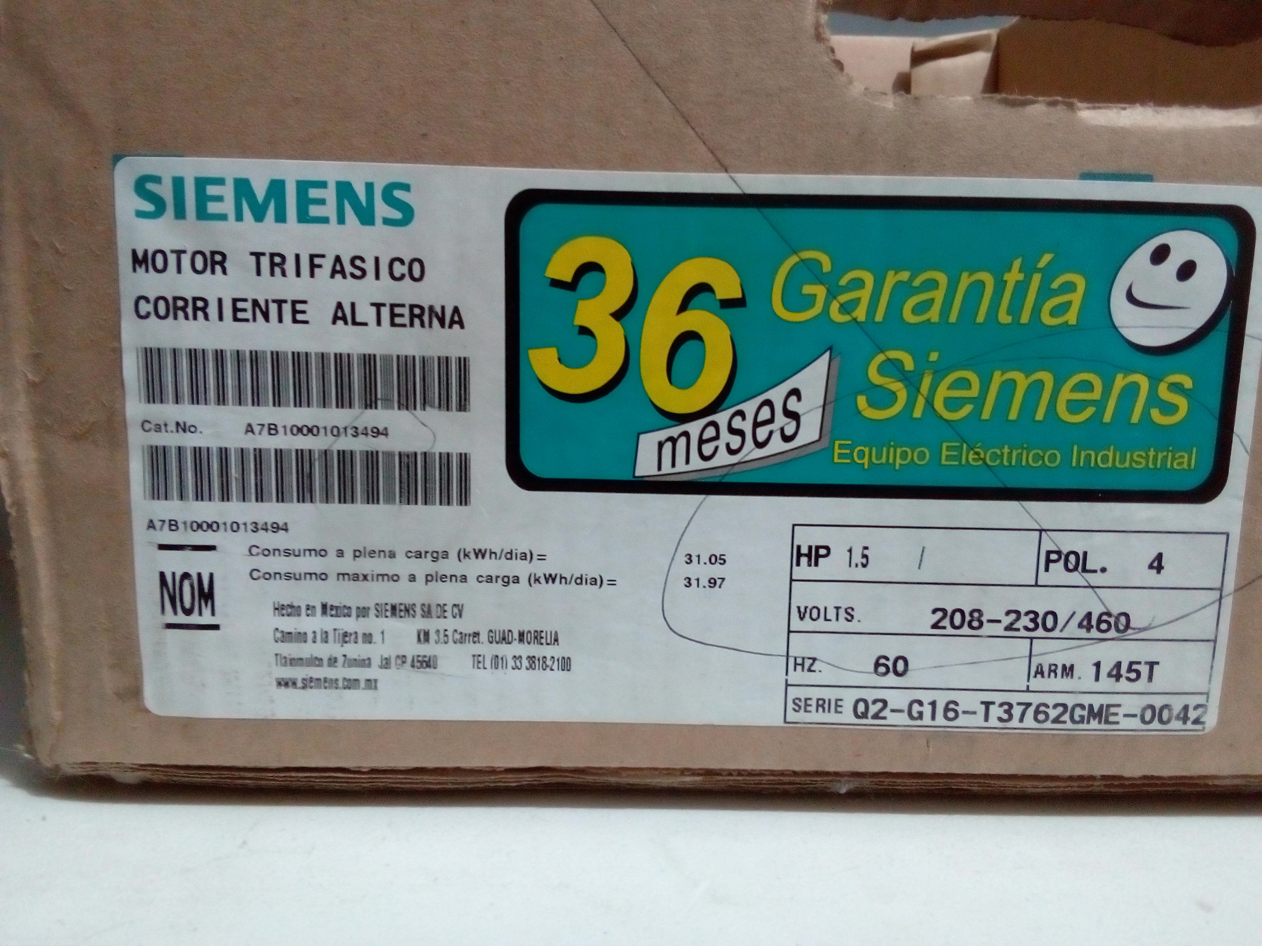 MOTOR DE CORRIENTE ALTERNA 1.5 HP SIEMENS GP100