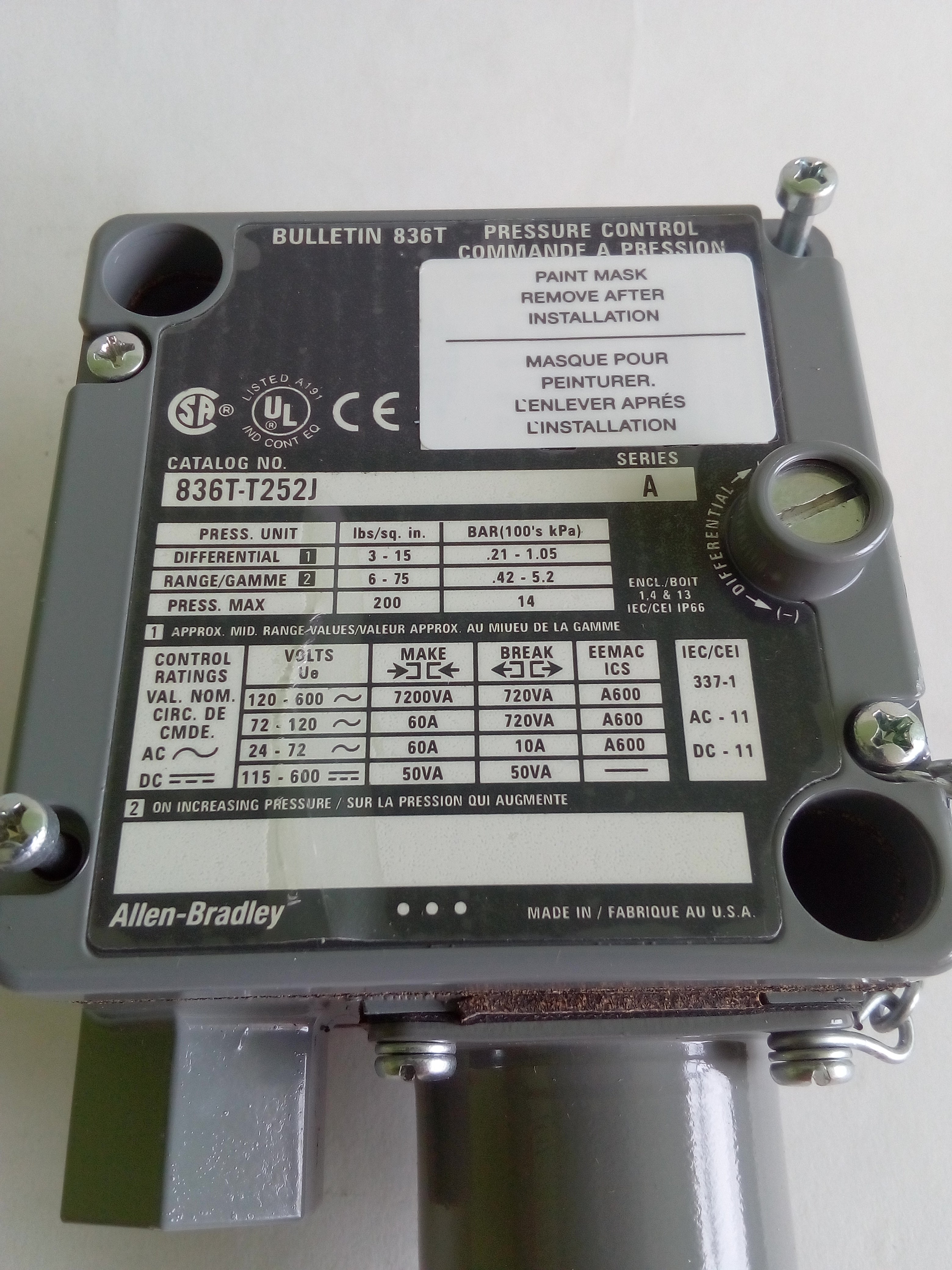 Control de Presión Allen Bradley 836T-T252J