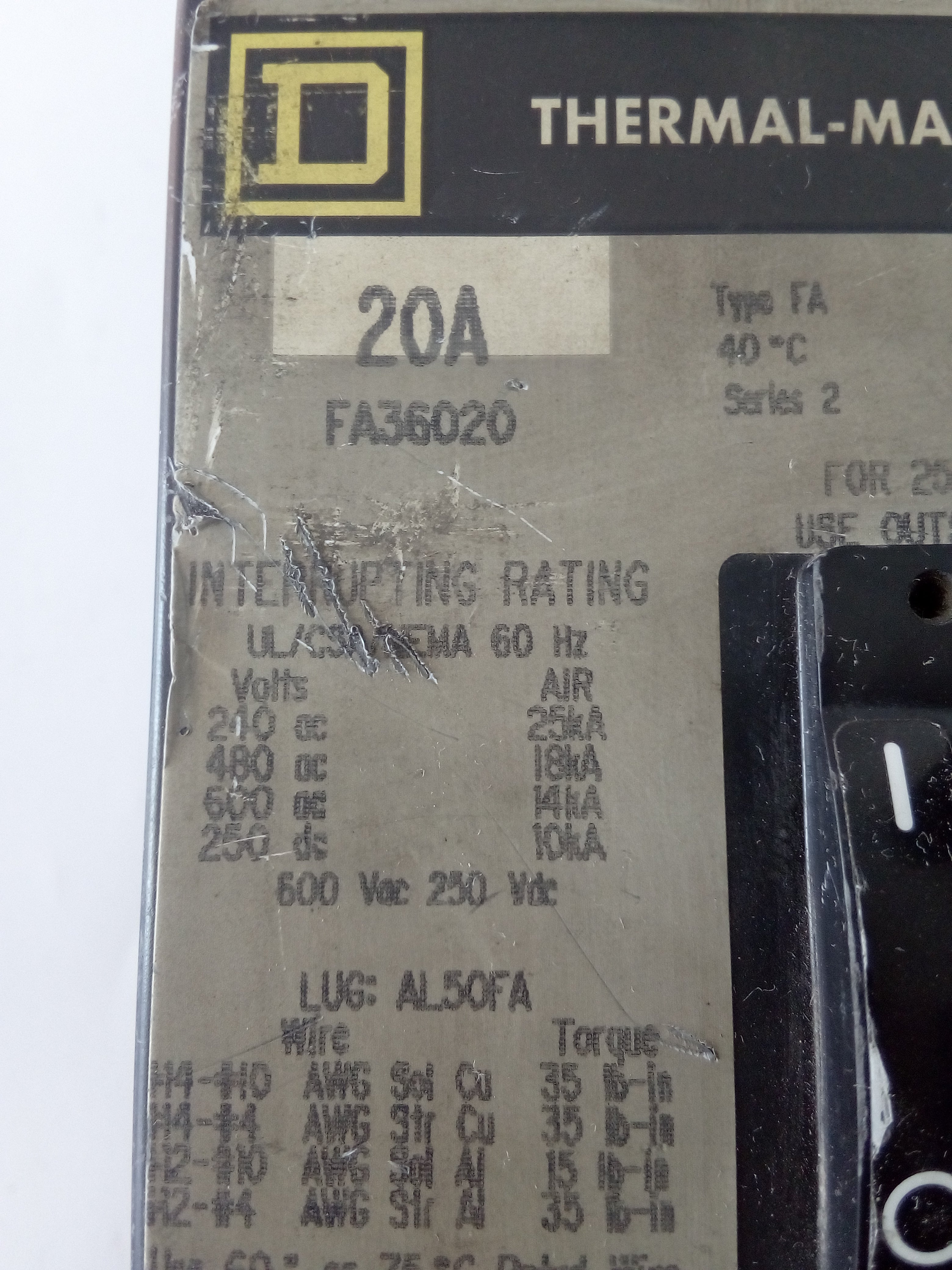 Interruptor Square D FA36020