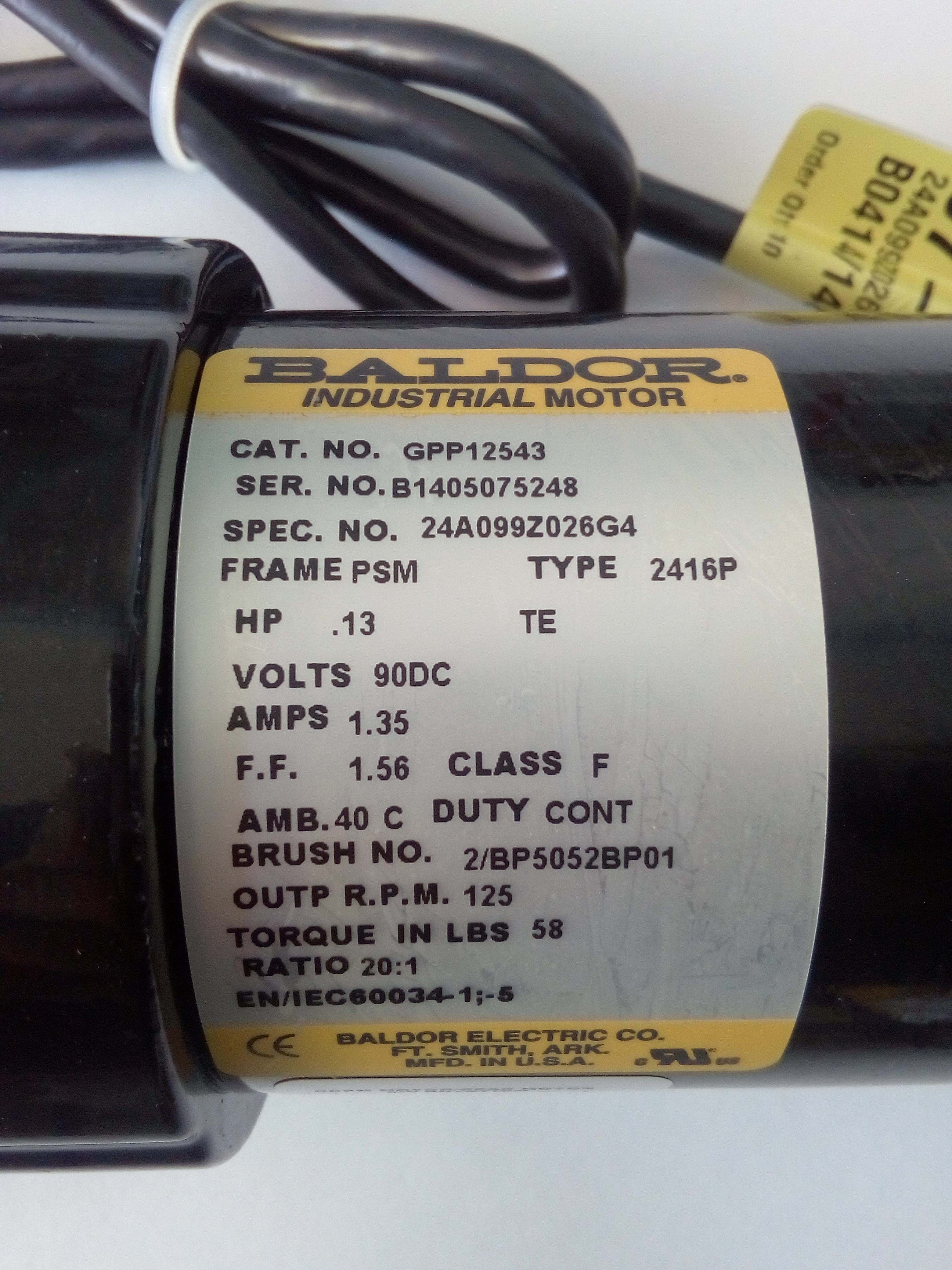 MOTORREDUCTOR CORRIENTE DIRECTA 1/8 HP BALDOR GPP12543