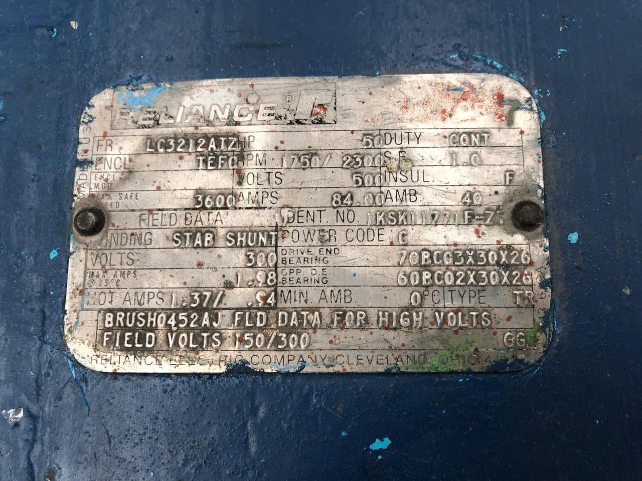 Motor de Corriente Directa 50 HP Reliance Electric 1KSK11771F-ZT