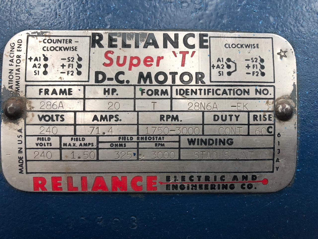 Motor de Corriente Directa 20 HP Reliance Electric