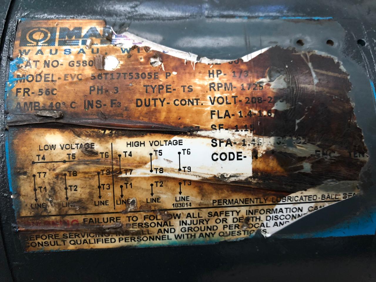 Motor de Corriente Alterna 1/3 HP Wasau EVC 56C17T5305EP