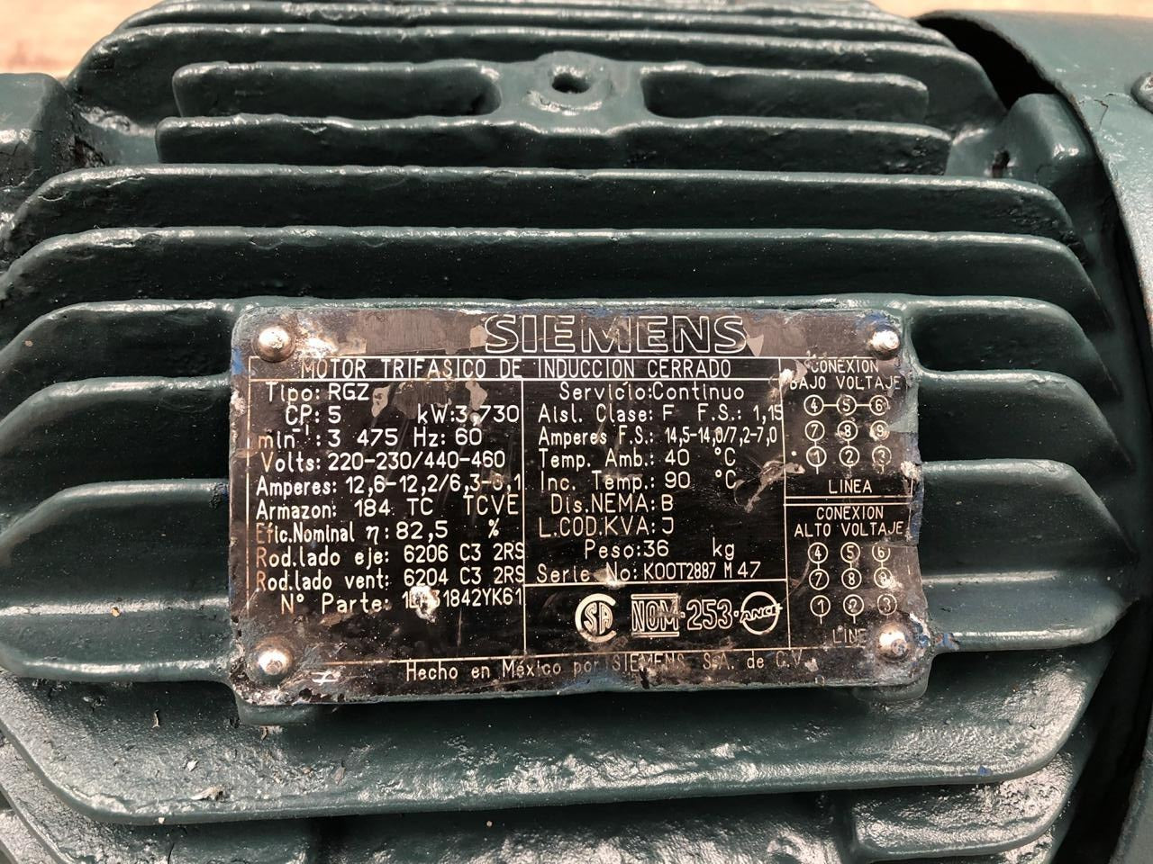 Motor de Corriente Alterna 5 HP Siemens K0072887M47