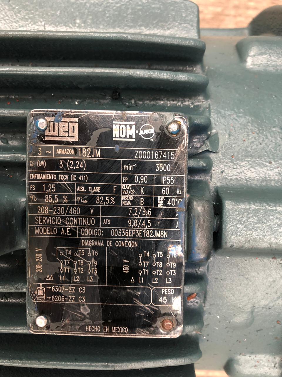 Motor de Corriente Alterna 3 HP WEG 00336EP3E1182JM8N