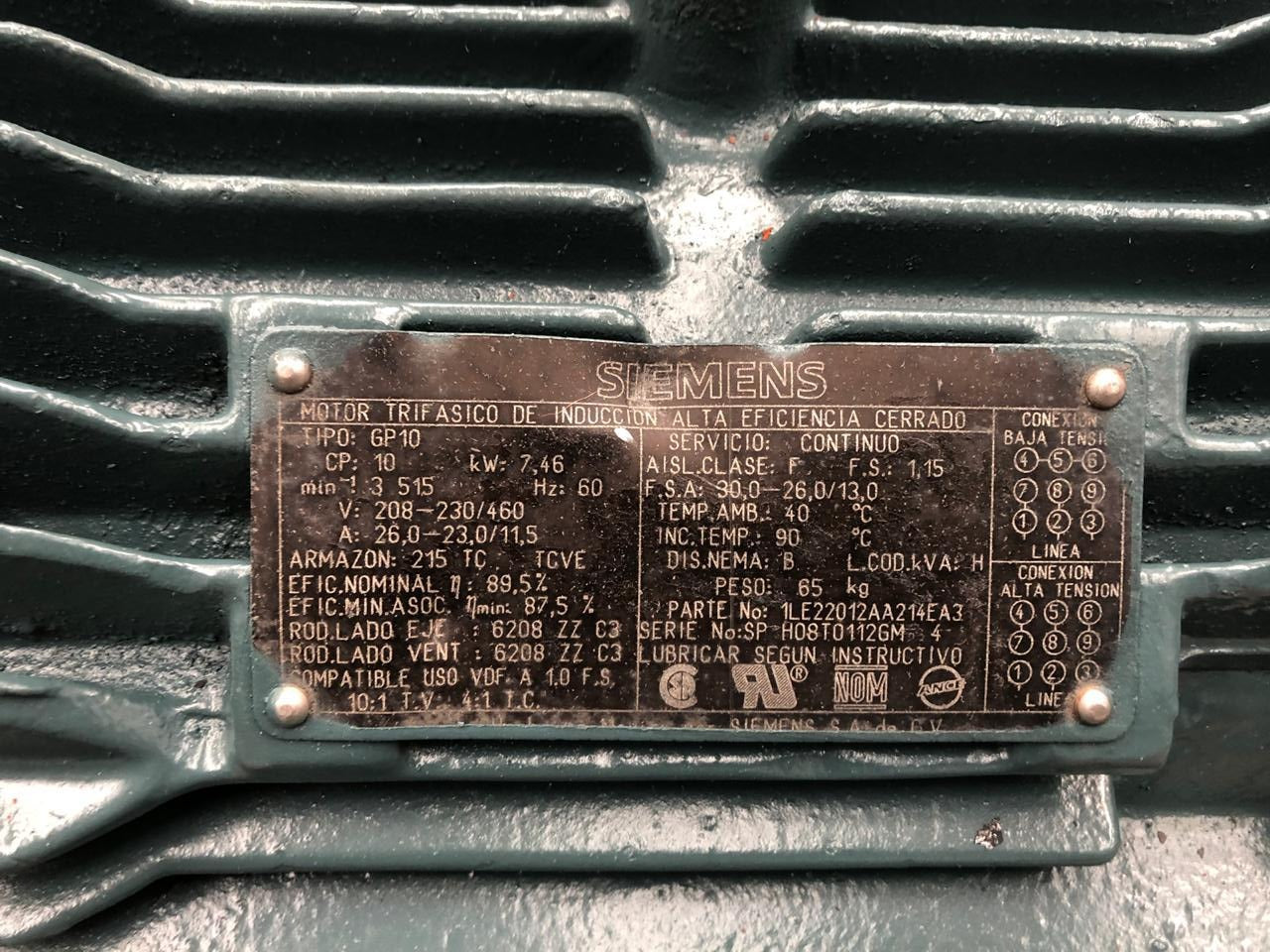 Motor de Corriente Alterna 10 HP Siemens 1LE22012AA214EA3