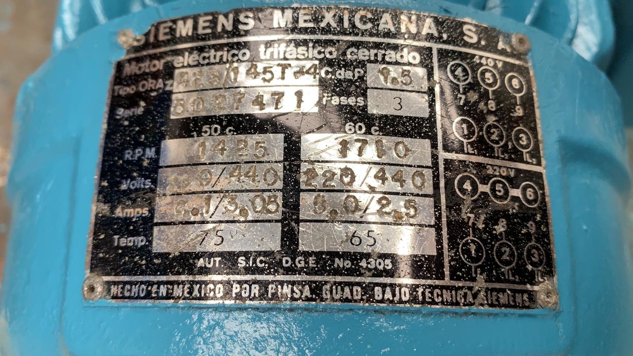 Motor de Corriente Alterna 1.5 HP Siemens Mexicana 423145T-4