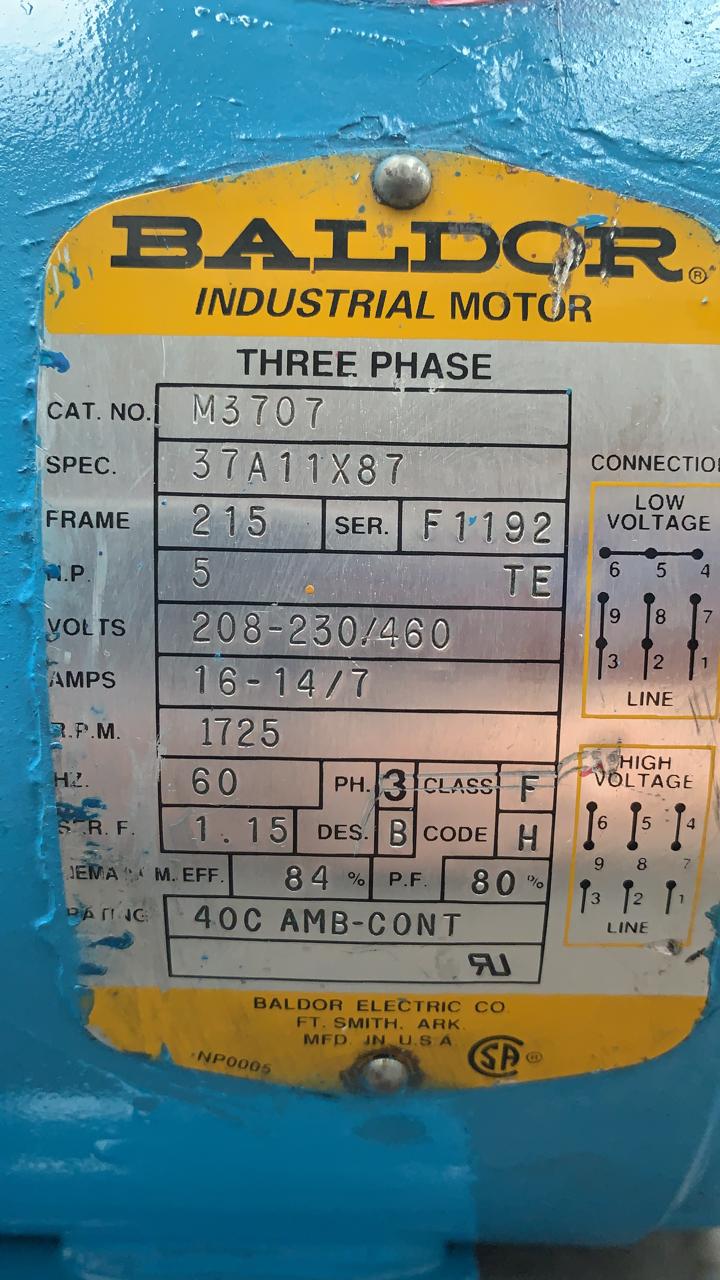 MOTOR DE CORRIENTE ALTERNA 5 HP BALDOR M3707