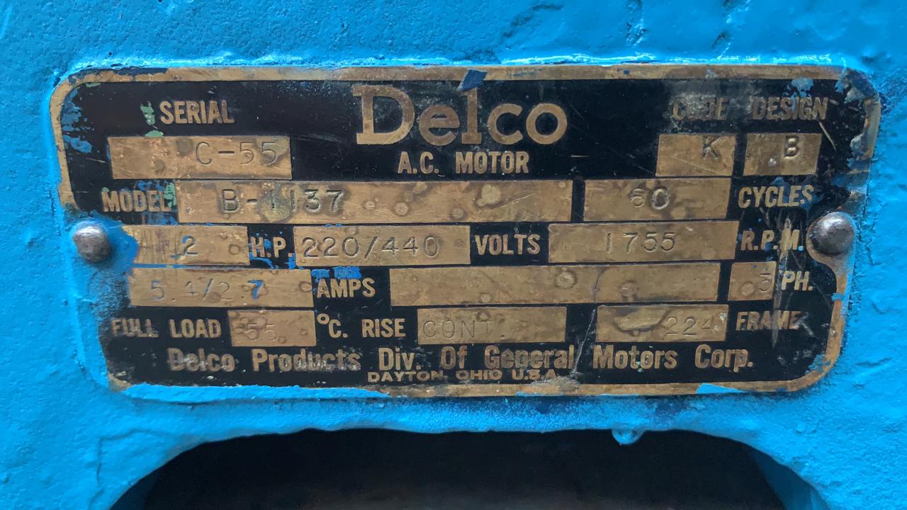 Motor de Corriente Alterna 2 HP Delco B-1137