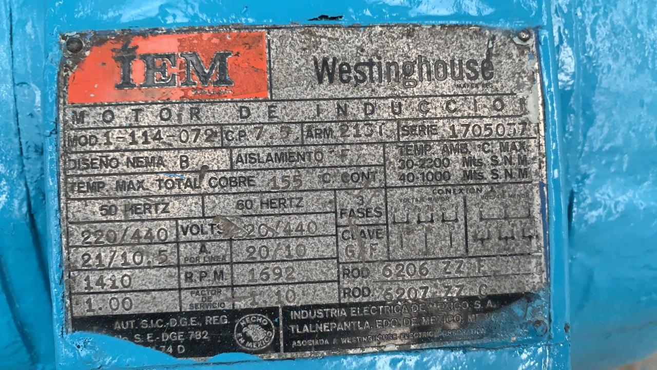 Motor de Corriente Alterna 7.5 HP Westinghouse 1104-072