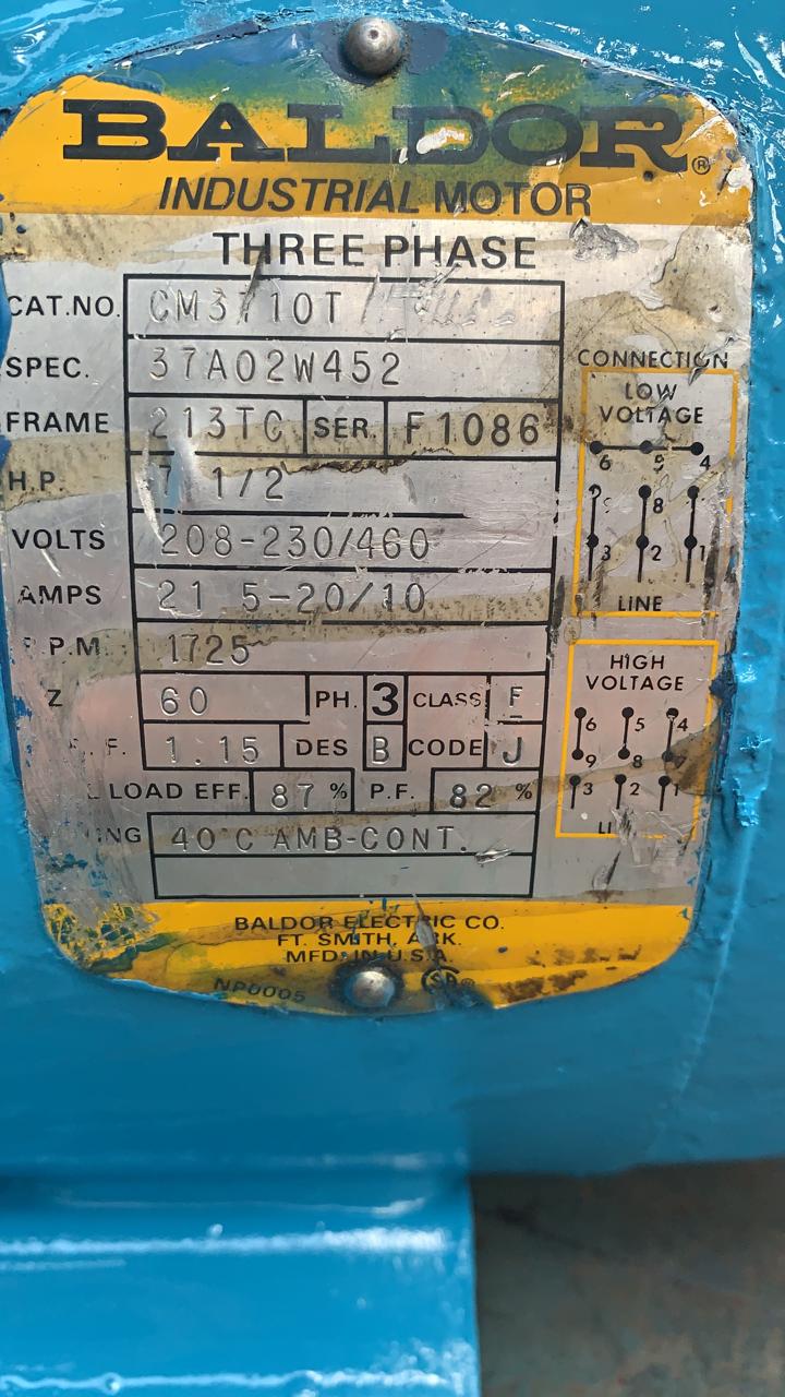 Motor de Corriente Alterna 1/2 HP Baldor CM3710T