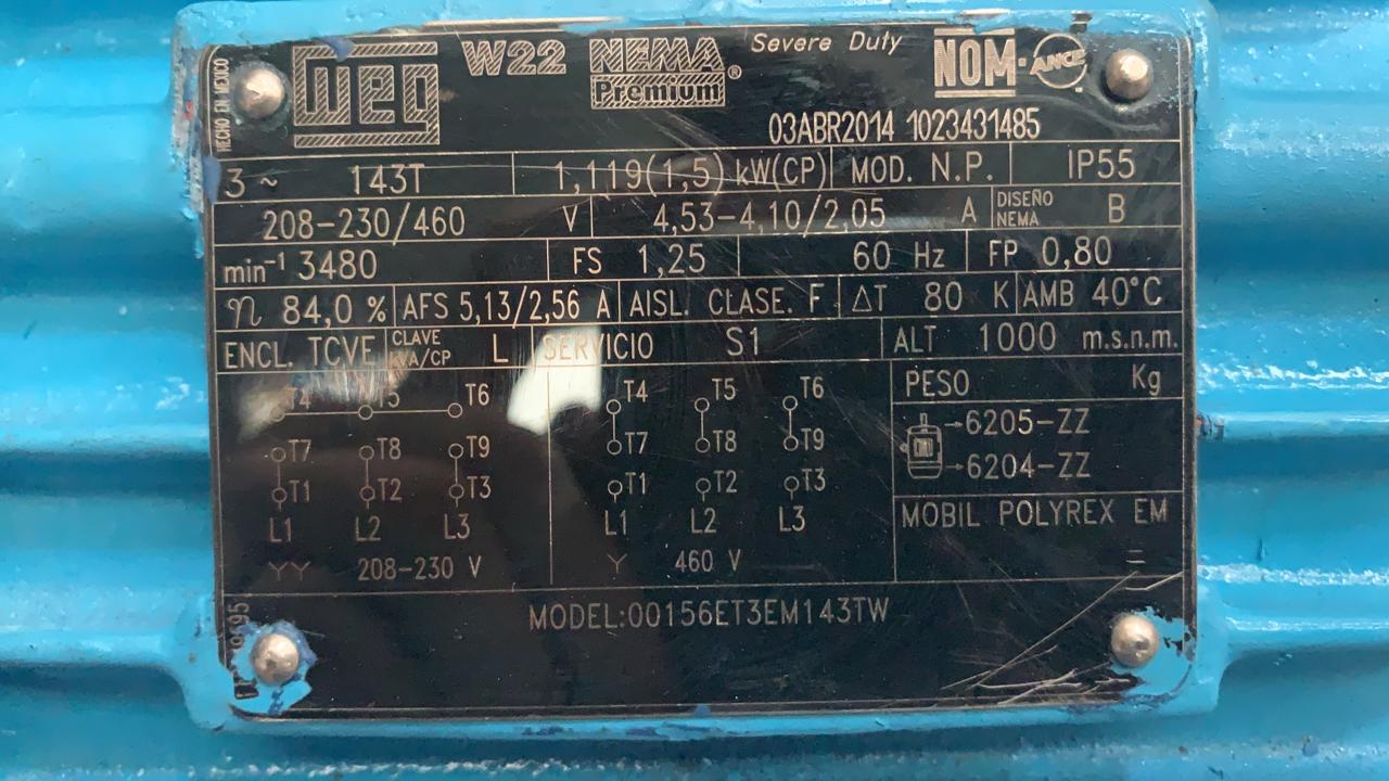 Motor de Corriente Alterna 1.5 HP WEG 00156ET3EM143TW