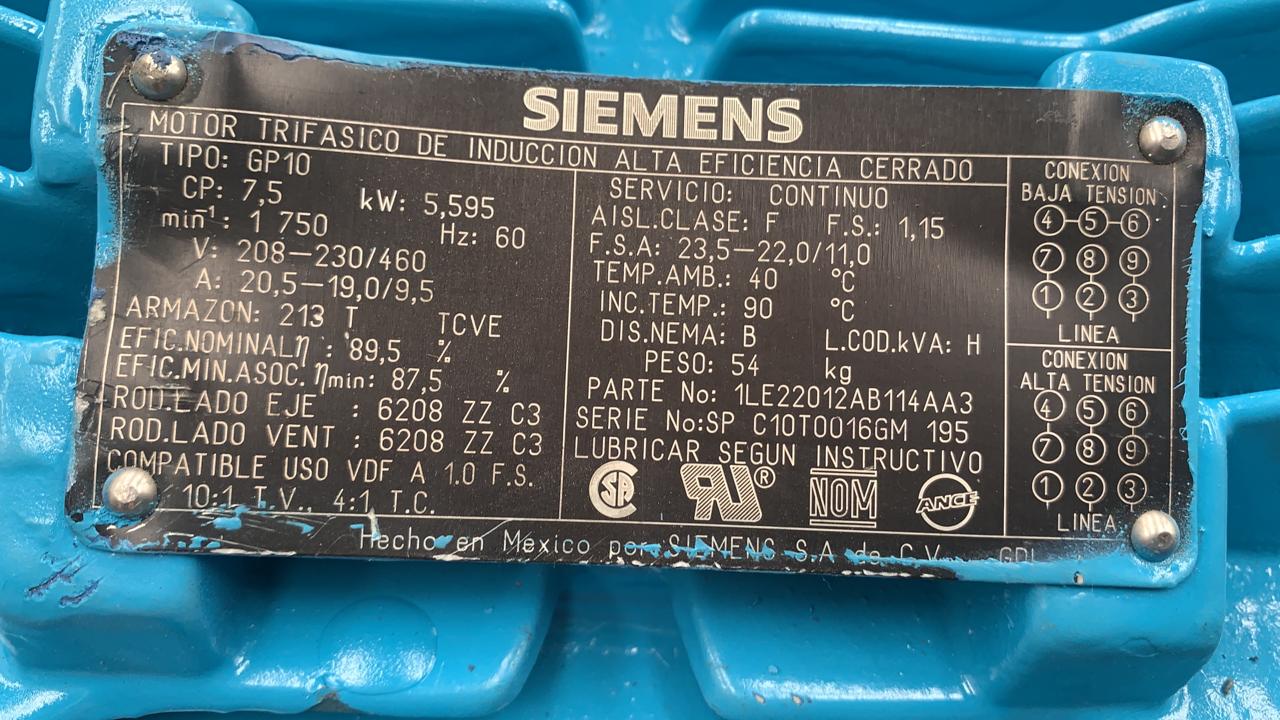 Motor de Corriente Alterna 7.5 HP Siemens 1LE22012AB114AA3