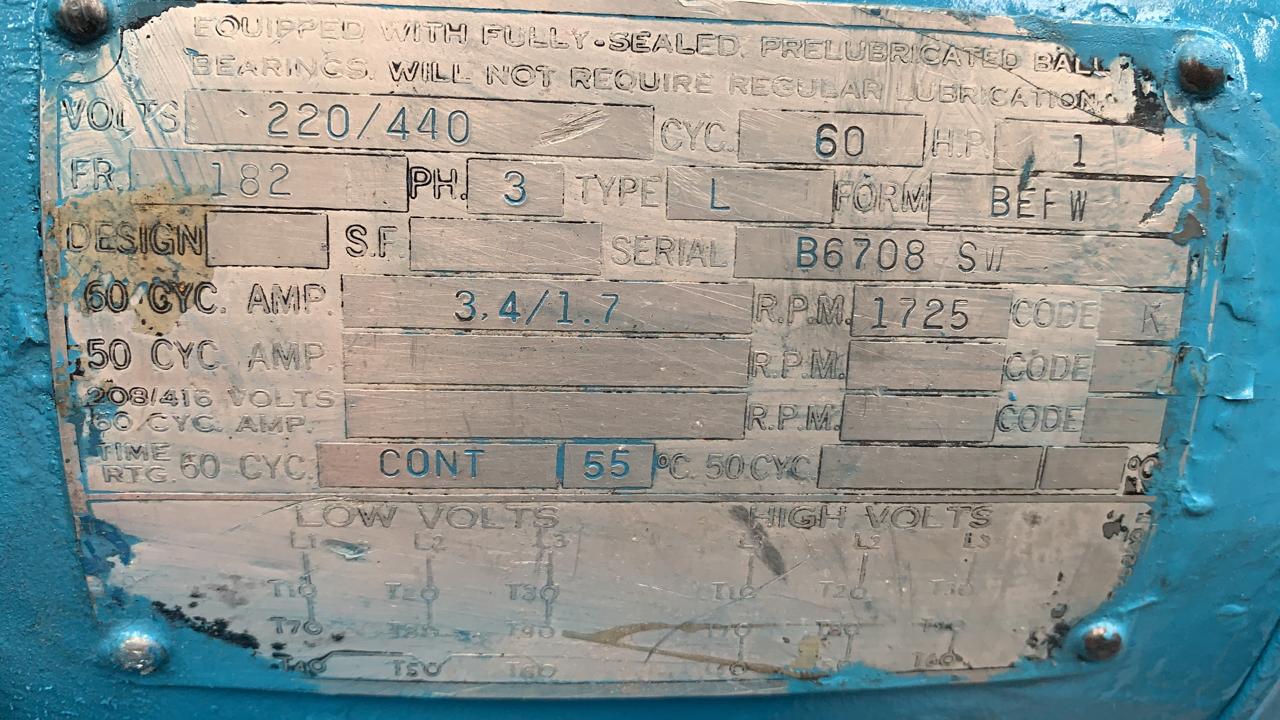 Motor de Corriente Alterna 1 HP Robins Y Miers B6708SW