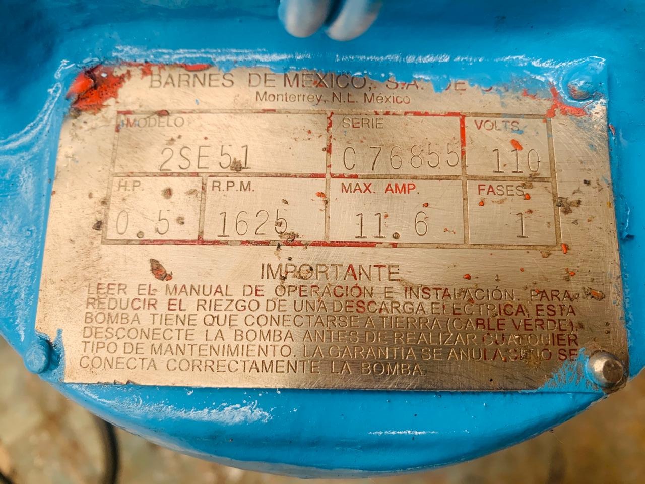Bomba de Corriente Alterna 0.5 Hp Barnes De México 2SE51