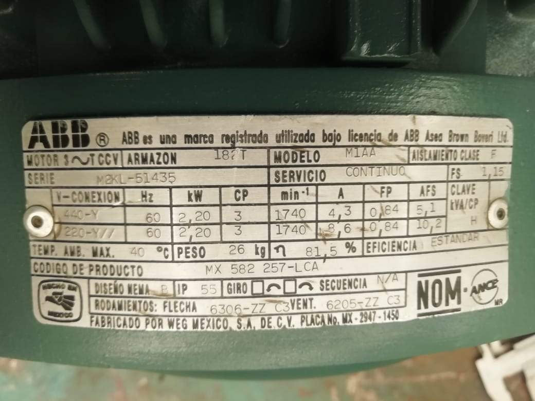 Motor de Corriente Alterna 3 HP ABB M1AA