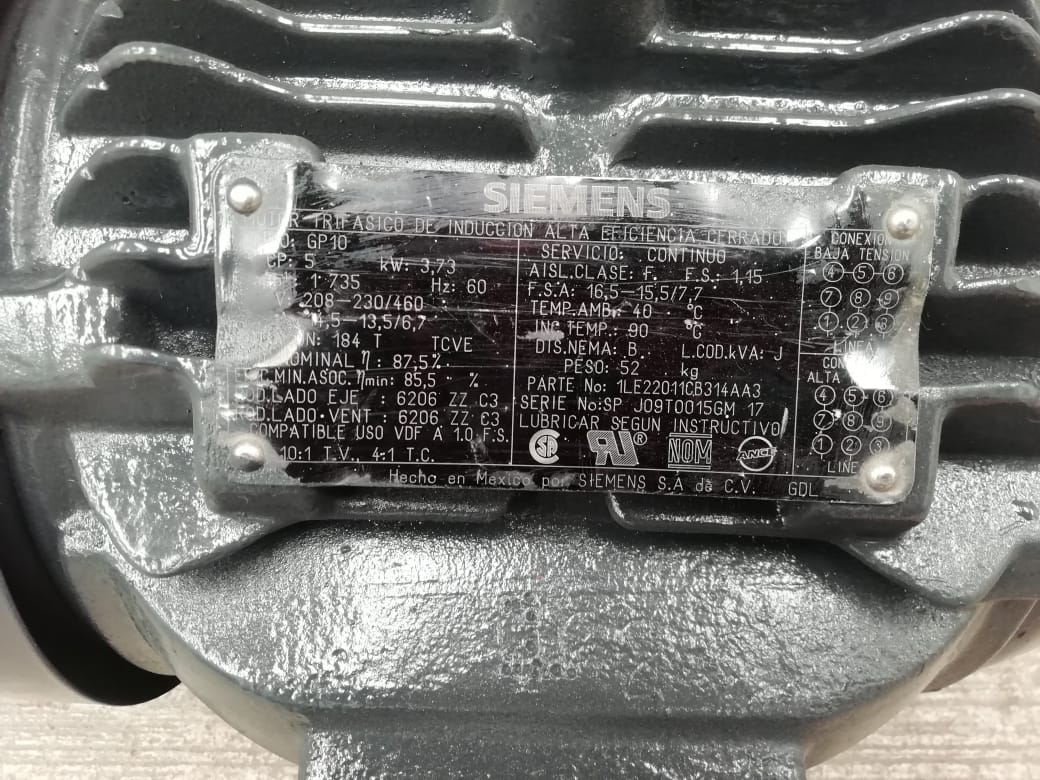 MOTOR DE CORRIENTE ALTERNA 5 HP SIEMENS 1LE22011CB314AA3