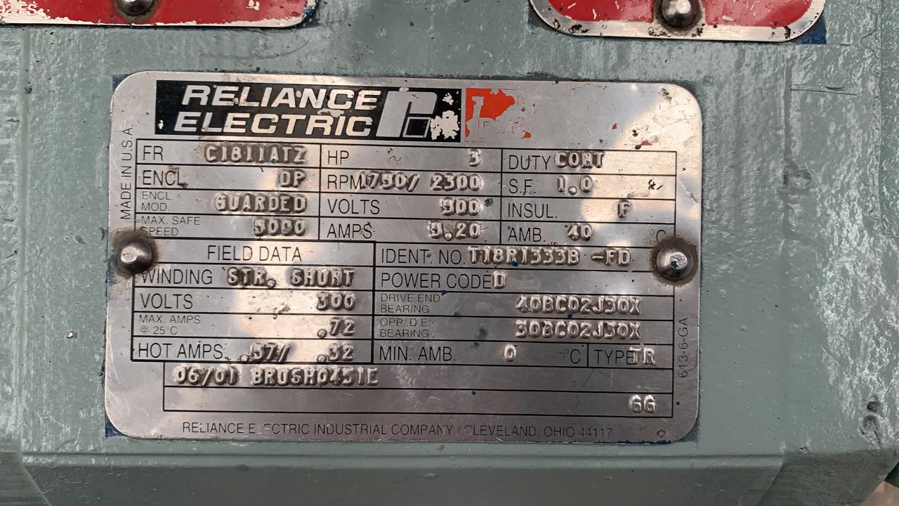 Motor de Corriente Directa 3 HP Reliance Electric T18R13338-F0