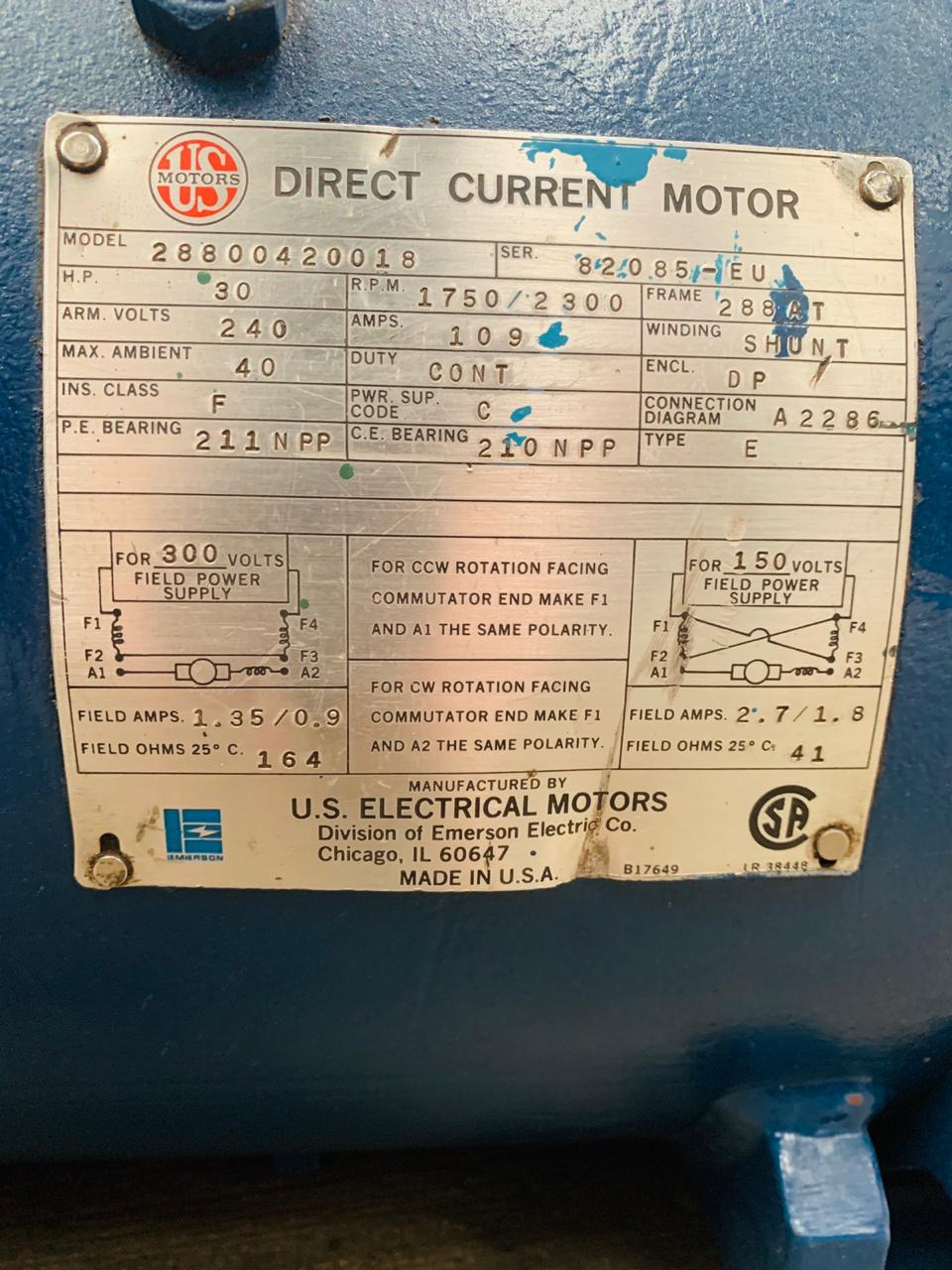 Motor de Corriente Directa US Motors 28800420018