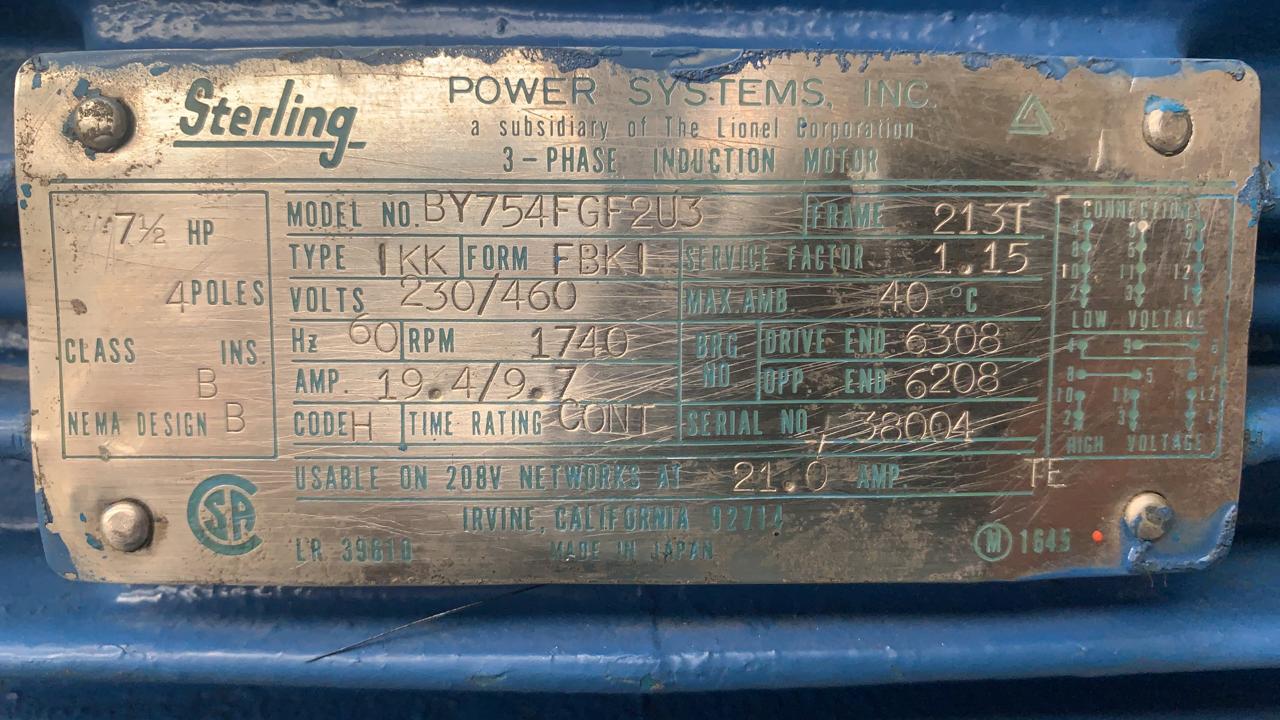 Motor de Corriente Alterna 7.5 HP Sterling BY754FGF2U3