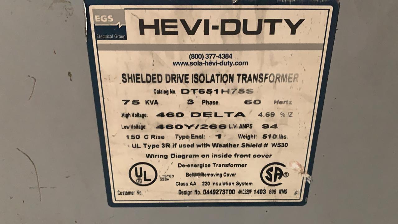 Transformador de Aislamiento 75 KVA Emerson DT651H75S