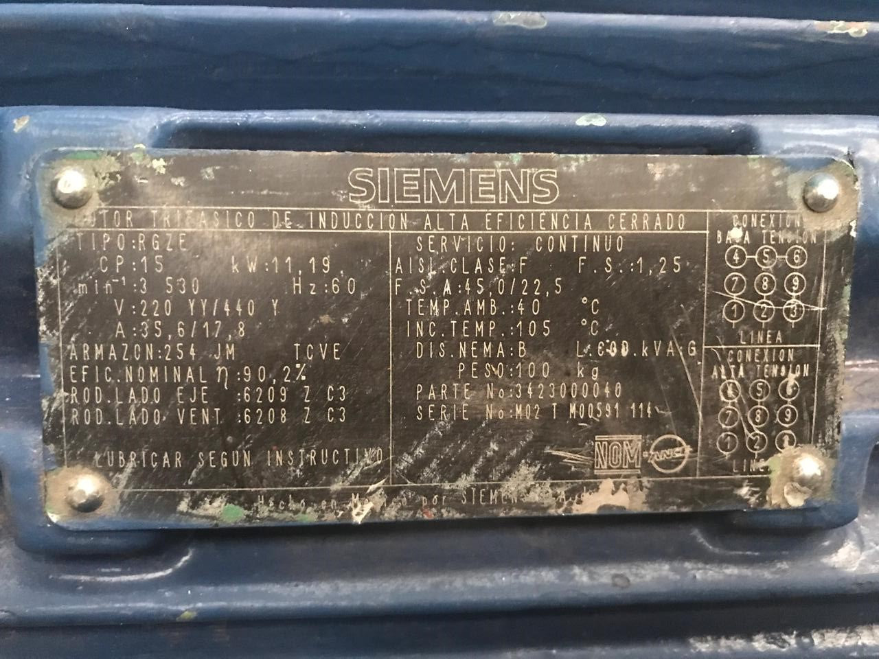 Bomba Centrífuga de Corriente Alterna 15 Hp Siemens 3423000040