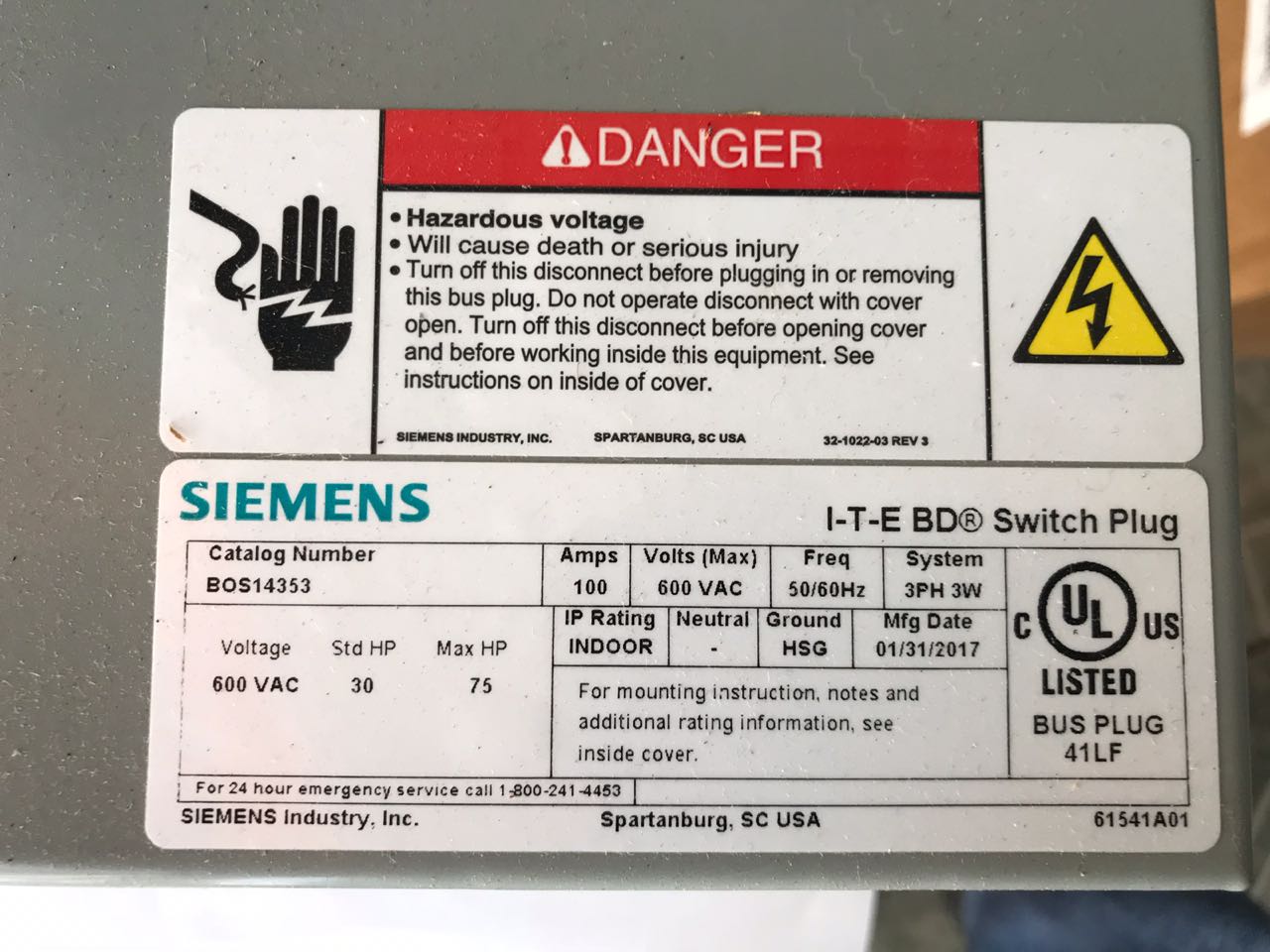 Bus Plug Siemens BOS14353