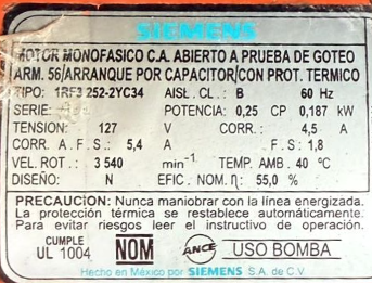 MOTOR SIEMENS 1RF3 0.25HP