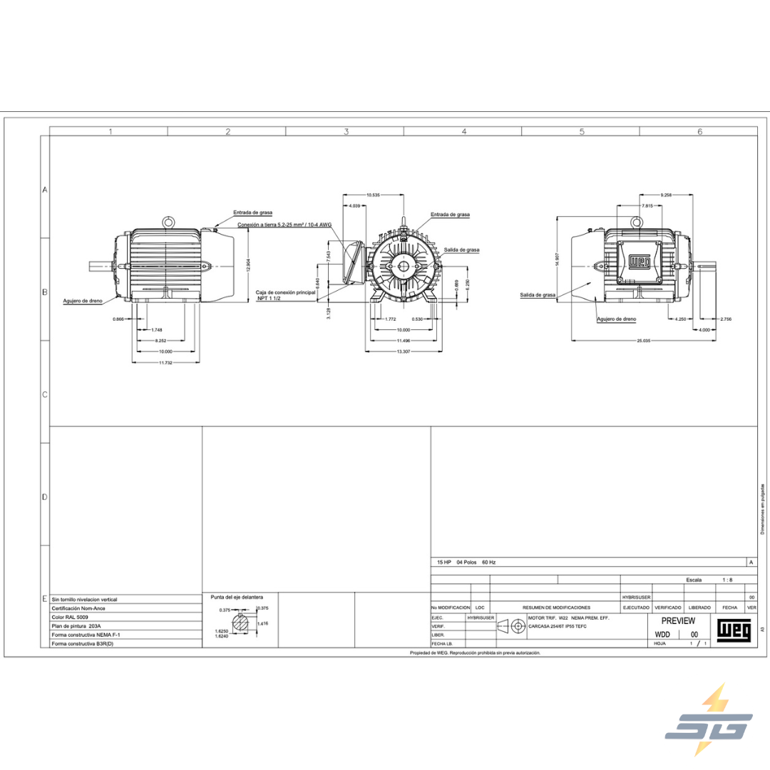 MOTOR DE CORRIENTE ALTERNA 15HP 01518ET3EM254TW