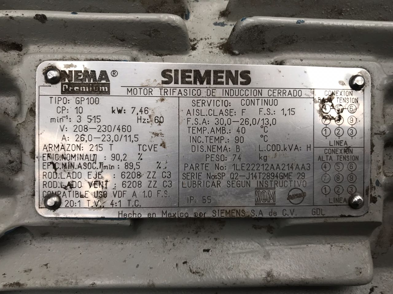 Motor de Corriente Alterna 10 HP Siemens 1LE22212AA214AA3
