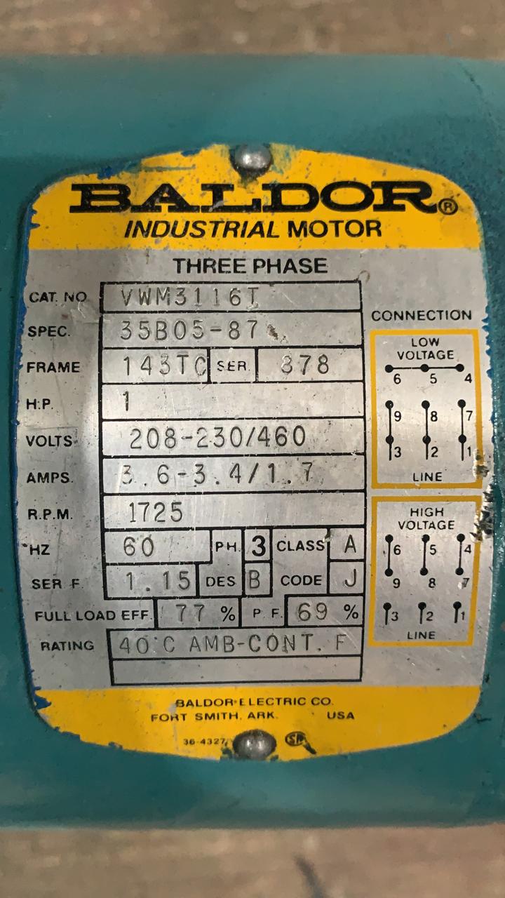 ABB-BALDOR 1 HP TIPO.UABM246&nbsp;208-230/460 V, 1725 RPM, 3.6-3.4/1.7 AMP