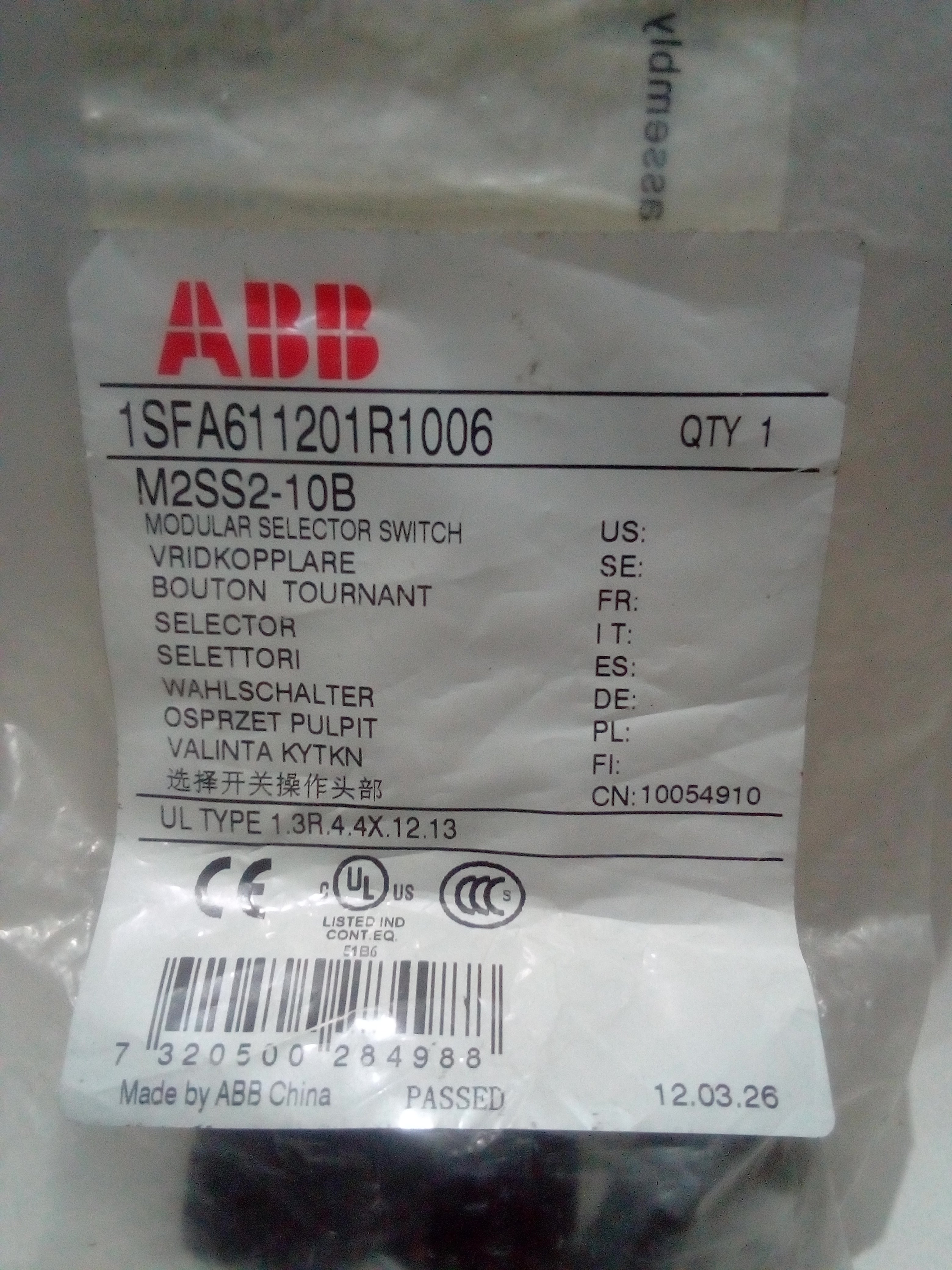 Botón Selector ABB M2SS2-10B