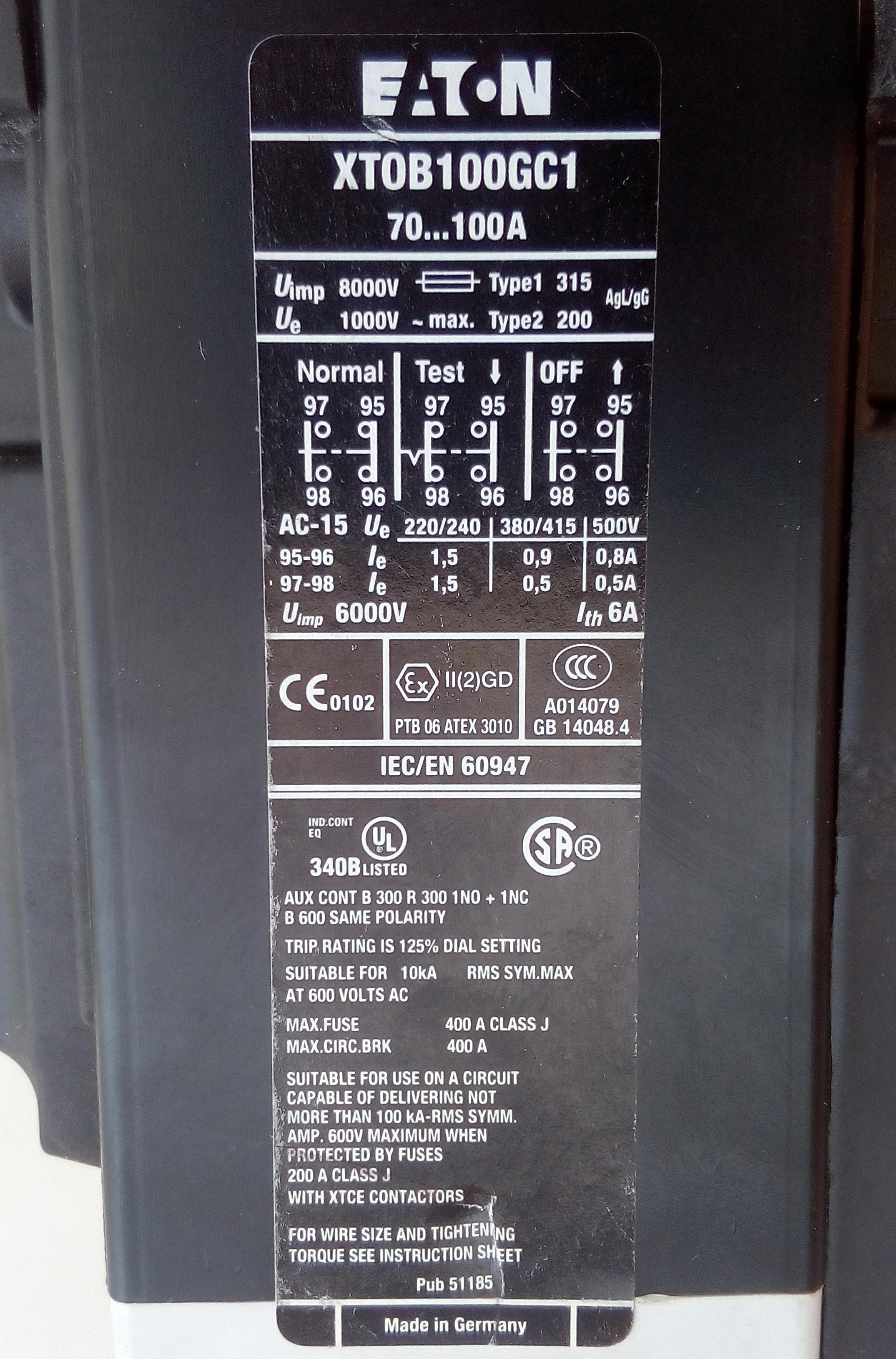 Relevador Eaton XT0B100GC1