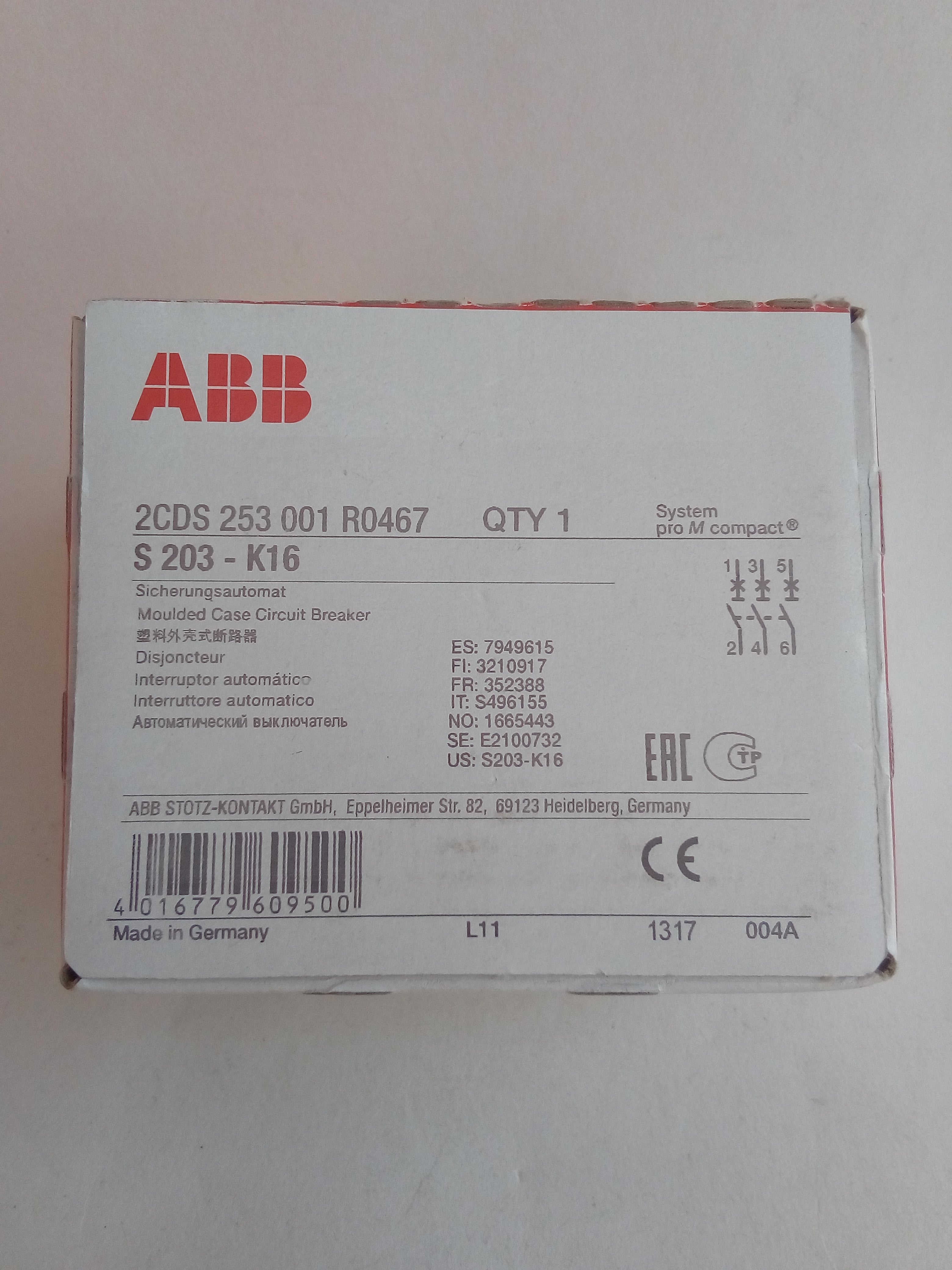 Interruptor ABB S203-K16