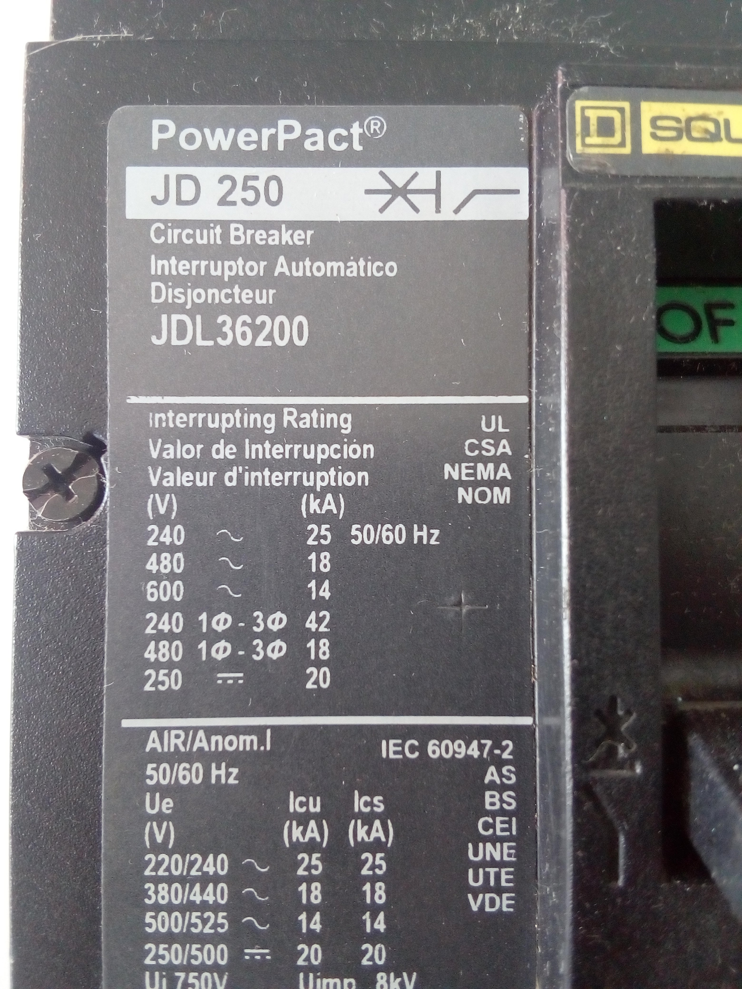 Interruptor Square D JDL36200