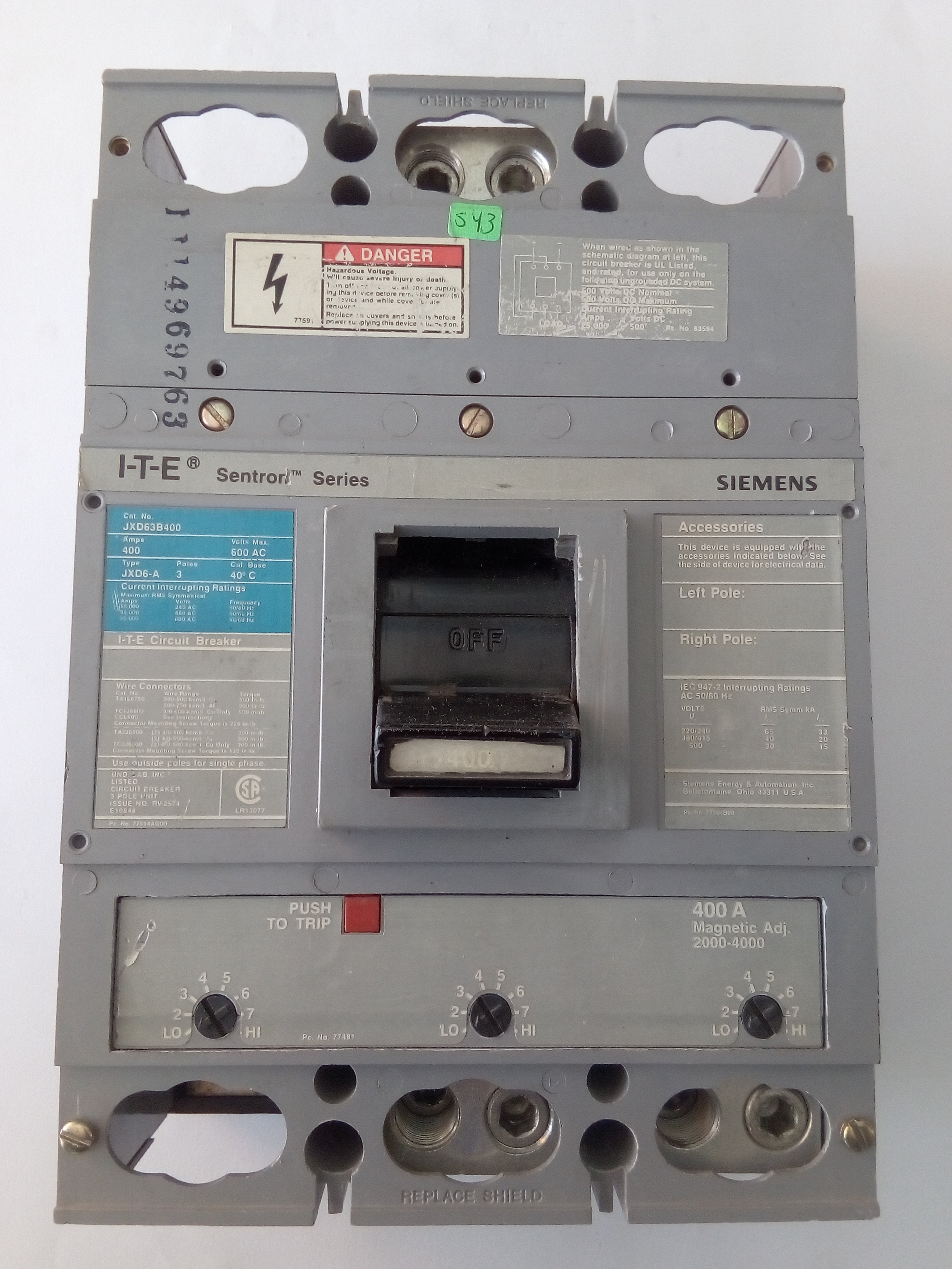 Interruptor Siemens JXD63B400