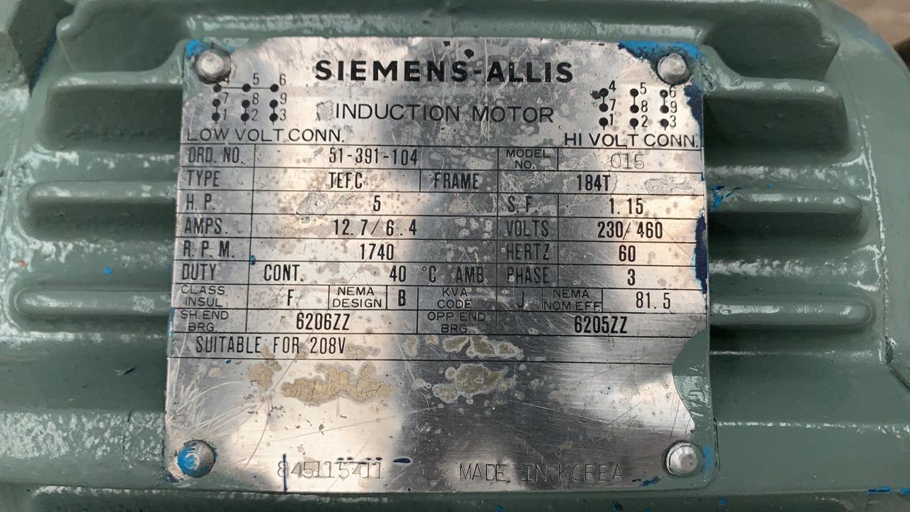 Motor de Corriente Alterna 5 HP Siemens-Allis 015