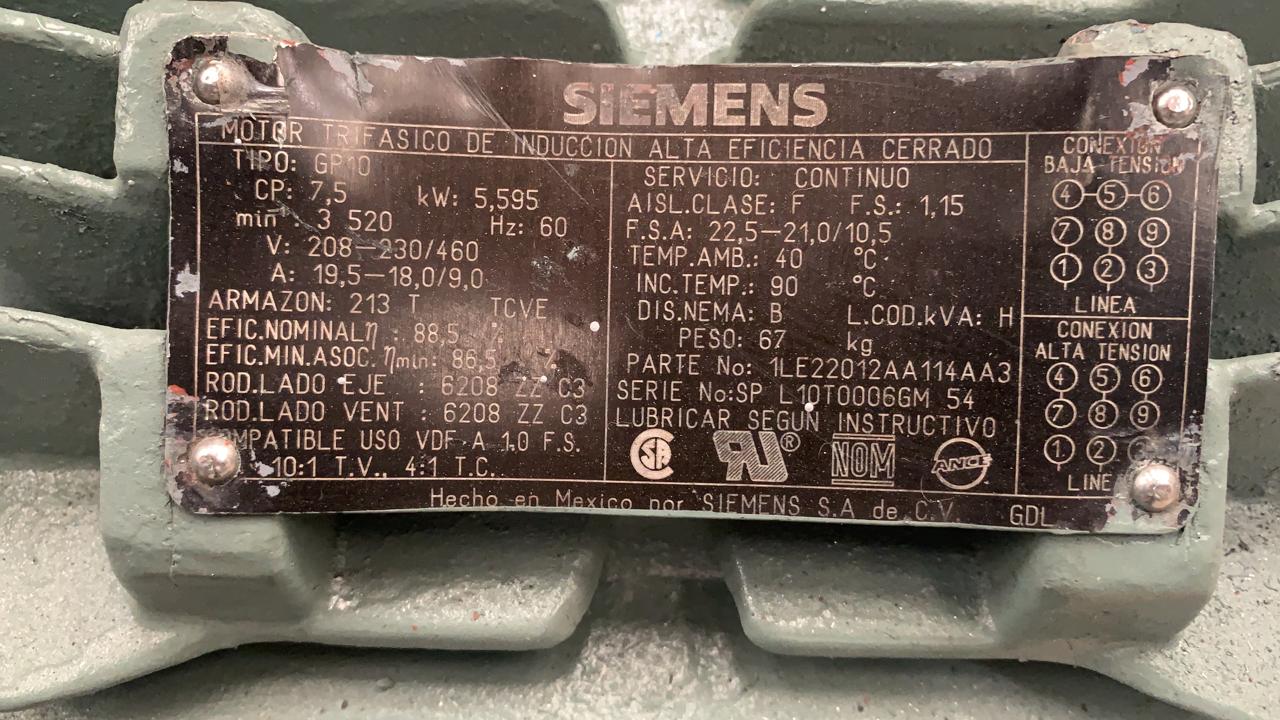 Motor de Corriente Alterna 7.5 HP Siemens 1LE220012AA114AA3