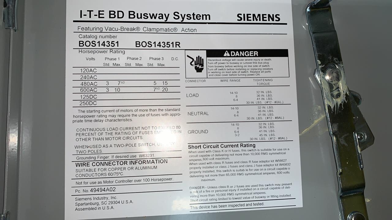 Bus Plug Siemens BOS14351